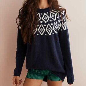 aerie Fair Isle Nordic print knit sweater navy blue size XS